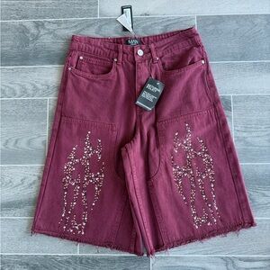 Boohoo Mens Burgundy Cargo Shorts